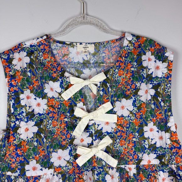 Entro Boutique Floral Sleeveless Bow Peplum Top Shirt T24095 Medium Blue Orange - Picture 3 of 10